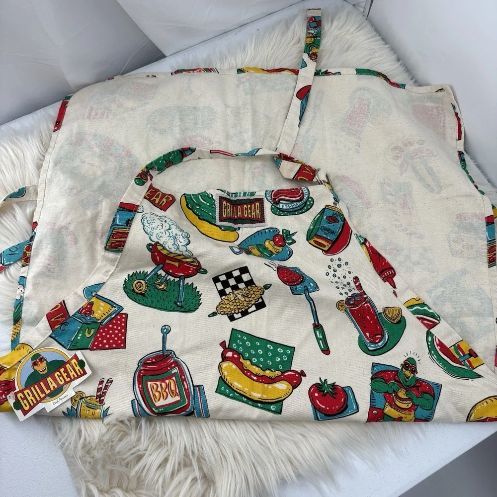 Vintage NWT Grilla Gear Apron Colorful Apron With Gorilla Pattern Canvas